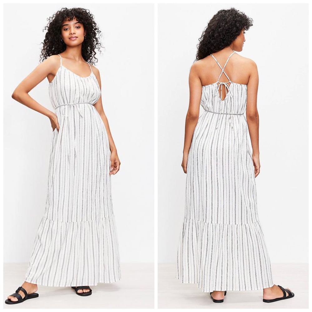 NWOT LOFT Shimmer Stripe Tie Back Maxi Dress